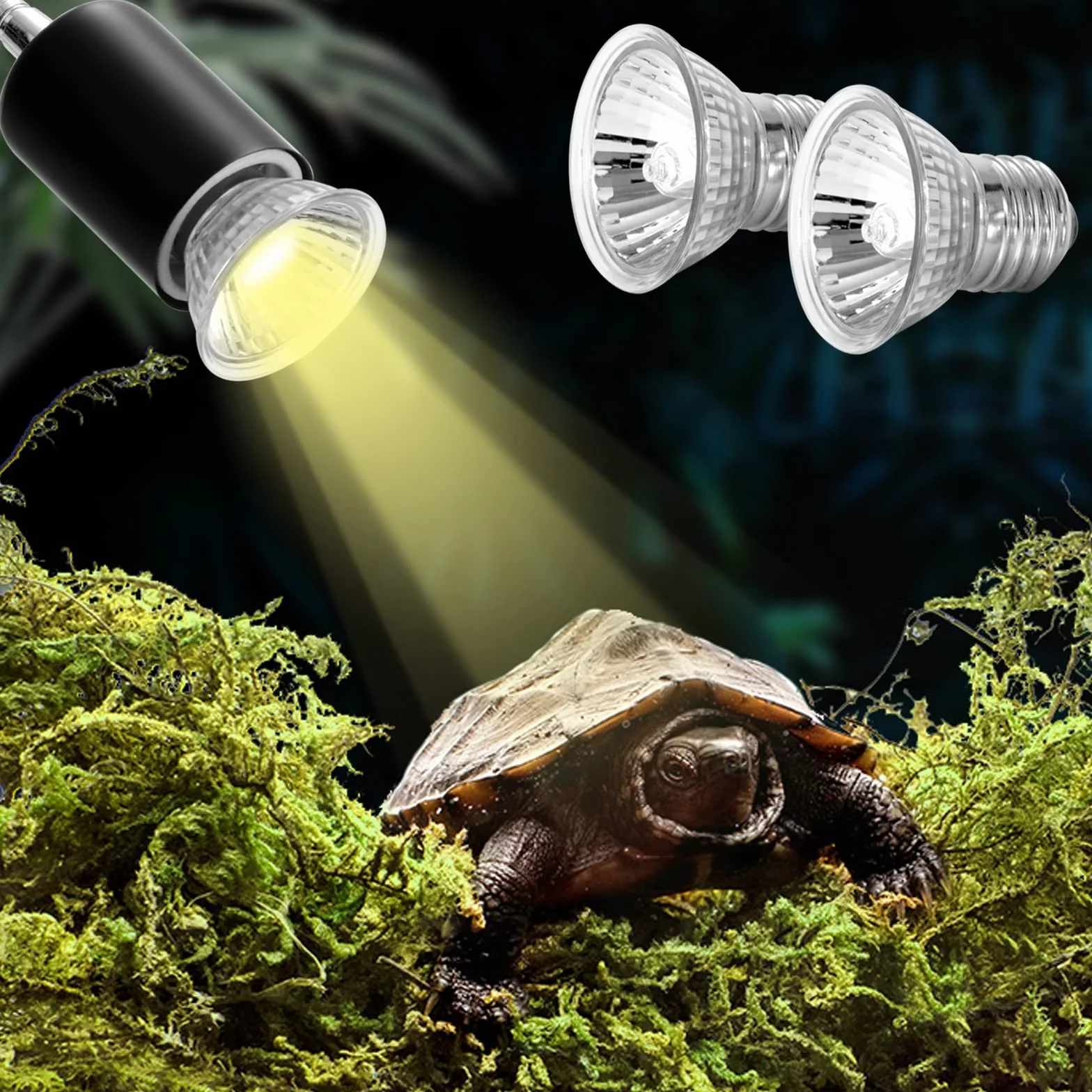 Kit Lampe Chauffante Reptiles avec 2 Ampoules UVA UVB 25W 50W Lampe Tortue Terrestre Base Longue 360 Rotation