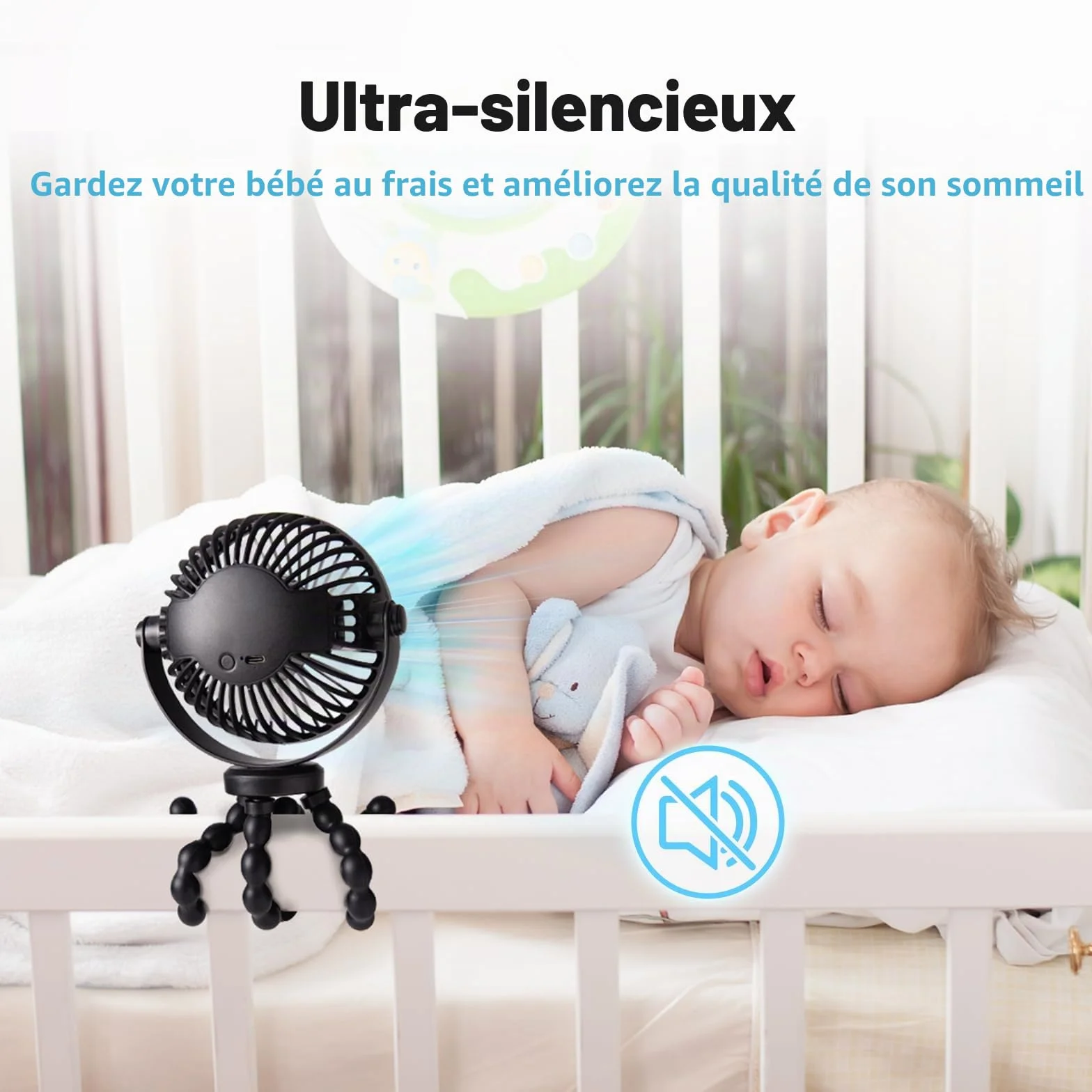 PaPaFboy Ventilateur de Poussette Bébé, Ventilateur Portable Rechargeable 20H 3 Vitesses, USB Silencieux Rotatif 360°, Baby Fan