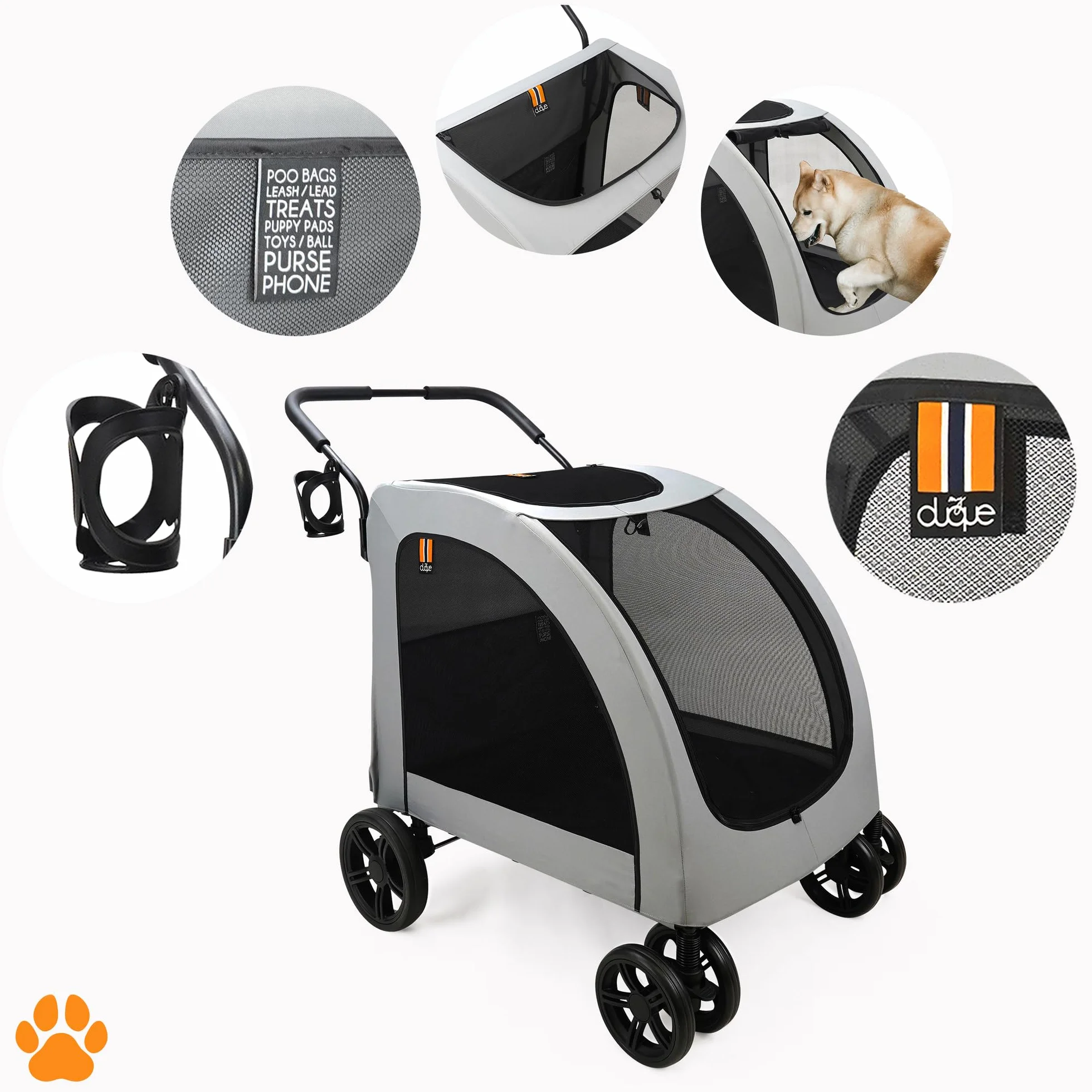 Chester Dog Stroller dla Dużych Psów Składany Wózek 50 kg Szary