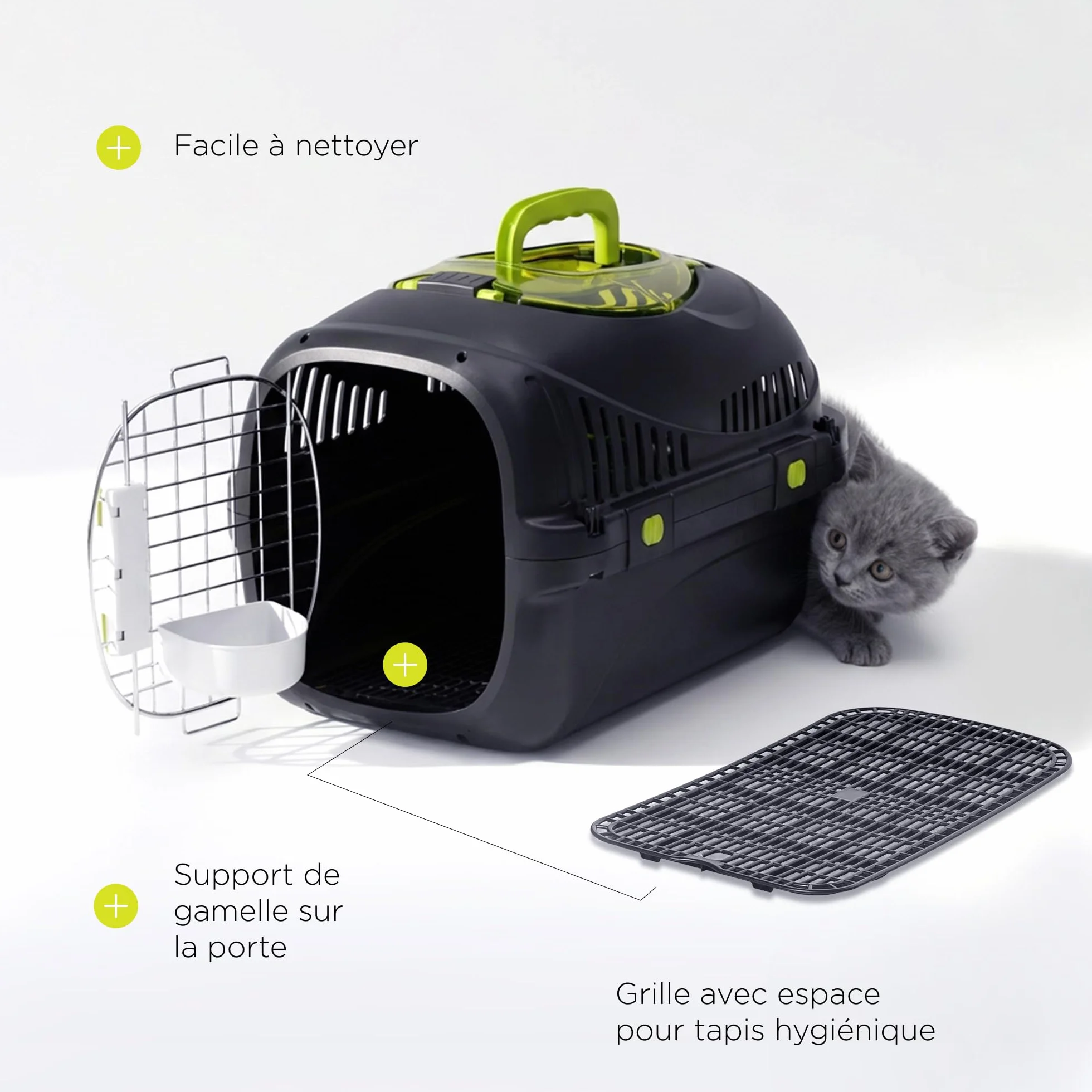 Safy Boîte de Transport Rigide pour Chat avec Porte en Métal, Double Sécurité et Ventilation