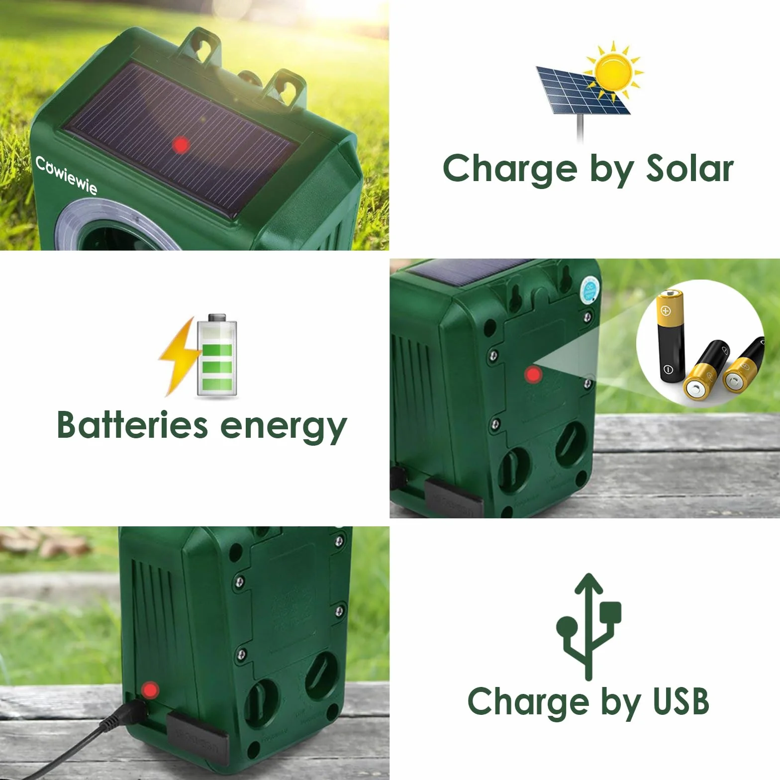 Répulsif pour chat à ultrasons solaire étanche 5 modes contre martres chiens hérons jardin