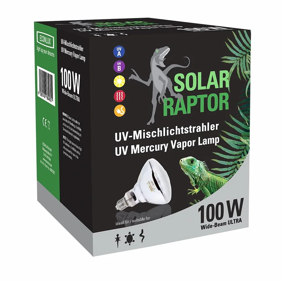 SOLAR RAPTOR Projecteur UV mixte 100 W Lampe à vapeur métallique UV-A UV-B pour terrarium