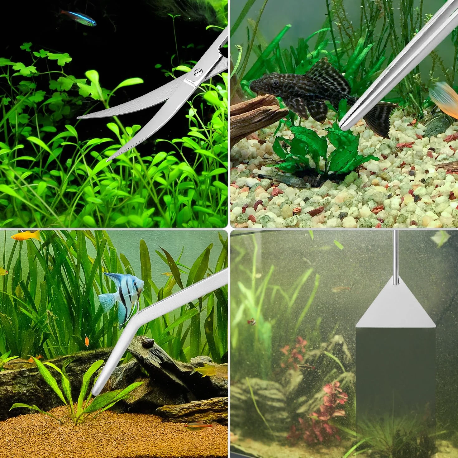 QWORK 4-en-1 kit aquascape aquarium, ensemble ciseaux pincettes spatules acier inoxydable