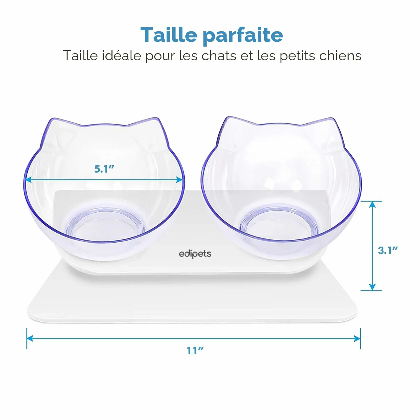Gamelle Chat Double Réglable avec Support Surélevé Transparent Edipets
