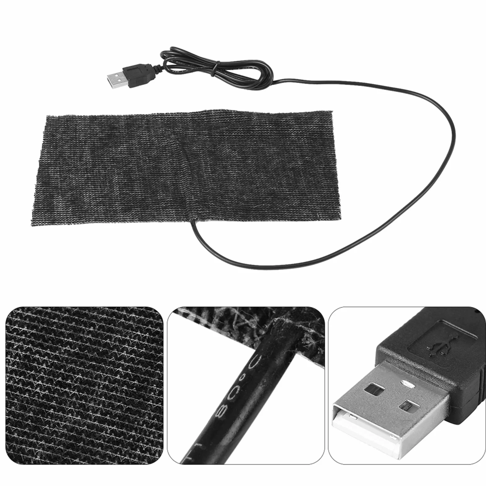 Tapis Chauffant USB 5V 20x10 cm Fibre de Carbone Noir