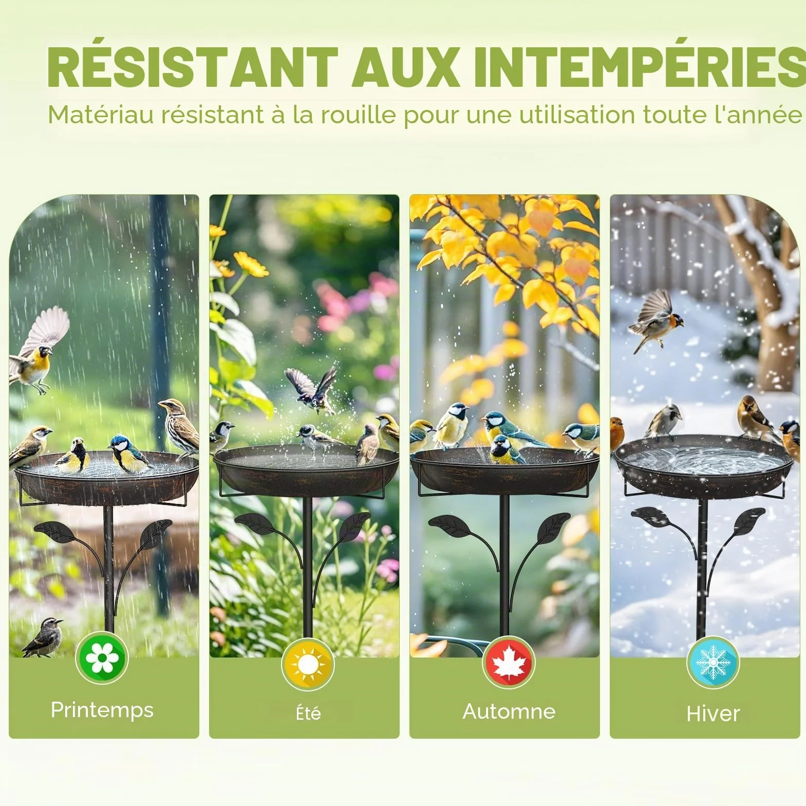 Abreuvoir pour oiseaux 30 cm métal extérieur jardin mangeoire debout résistant hiver
