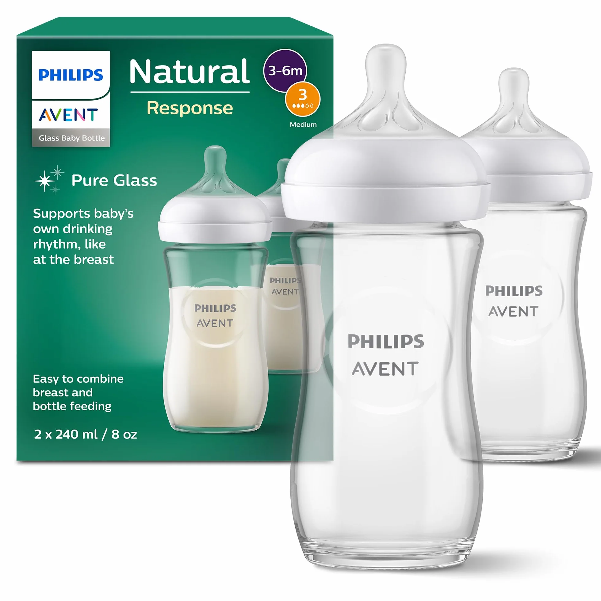 Philips Avent Natural Response Biberons en verre 240 ml lot de 2 SCY933/02