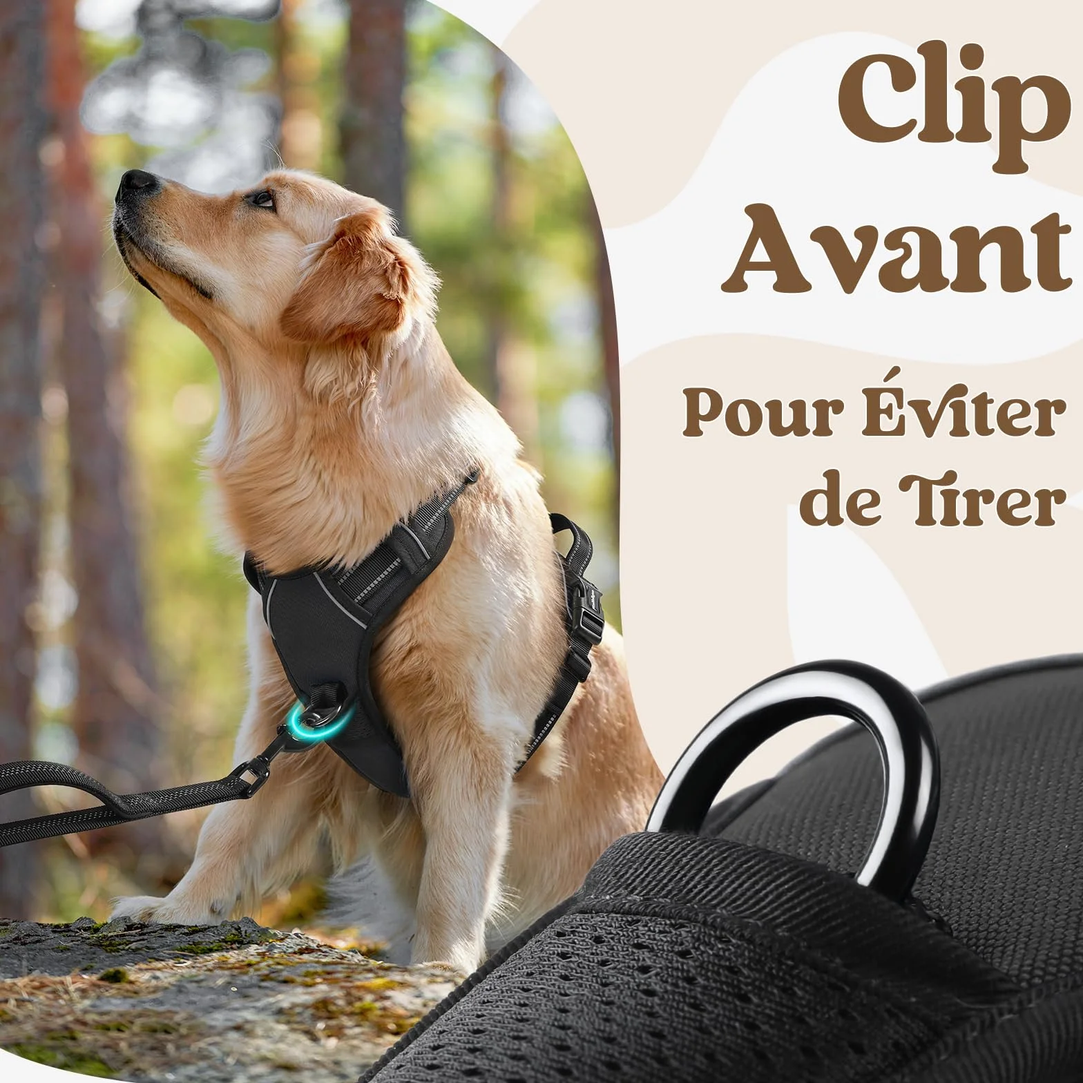 Rabbitgoo Harnais Chien Anti Traction 3 Boucles Réglable Réfléchissant Noir L