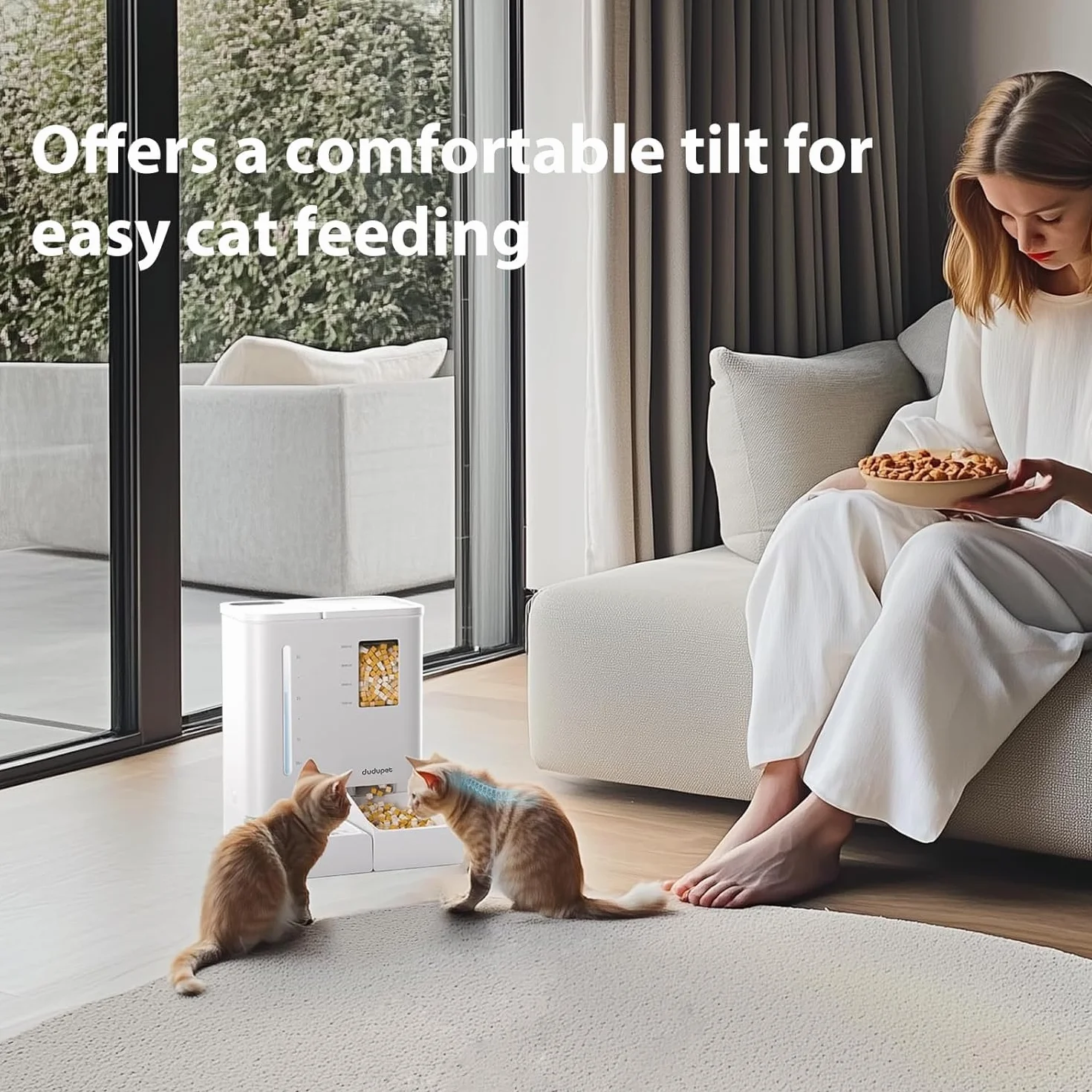 Distributeur Croquettes Chat Automatique 2 en 1 5L Programmable avec Fontaine Eau 4L Enregistrement Vocal 10S