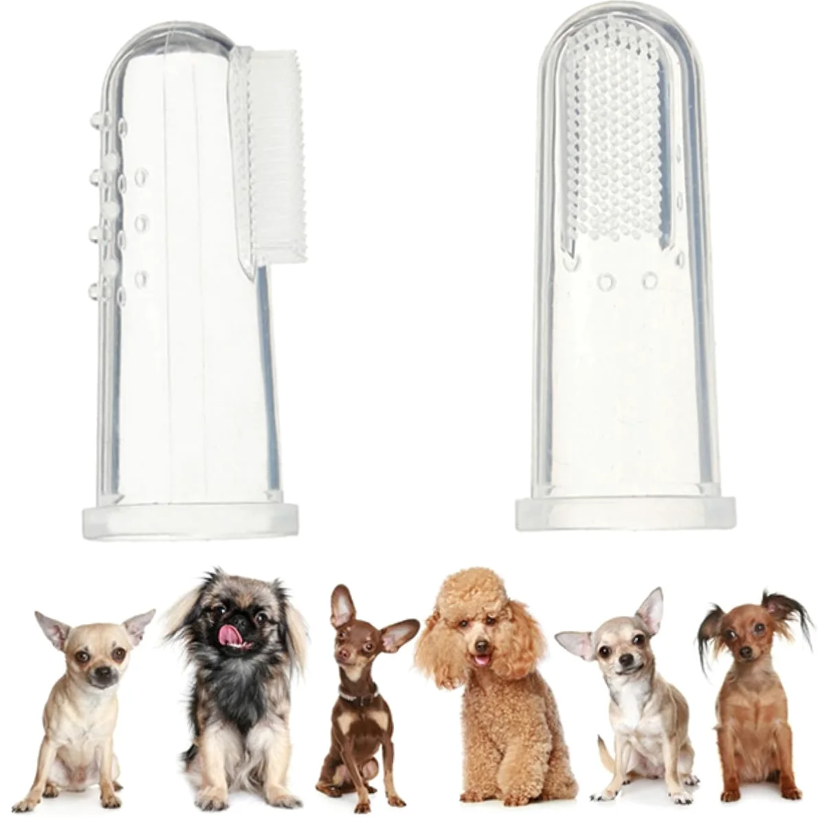 Kisangel Lot de 4 Brosses à Doigts en Silicone pour Chiens et Chiots, Massage des Gencives sans Abîmer Dents, Design Moufles Nettoyage