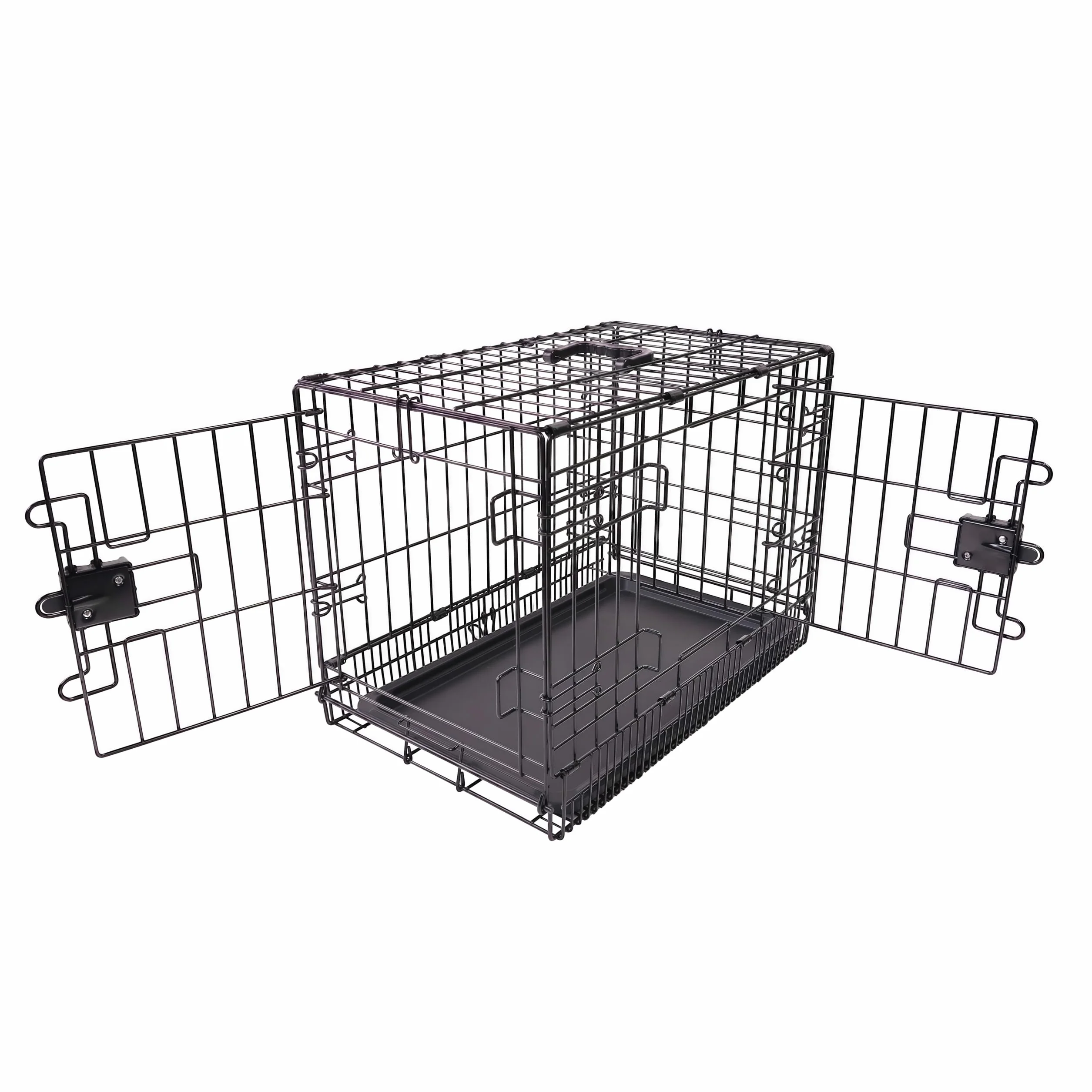 Amazon Basics Cage pour chien Durable Pliable en fil métallique avec plateau Double porte L 76 x l 48 x H 53 cm Noir
