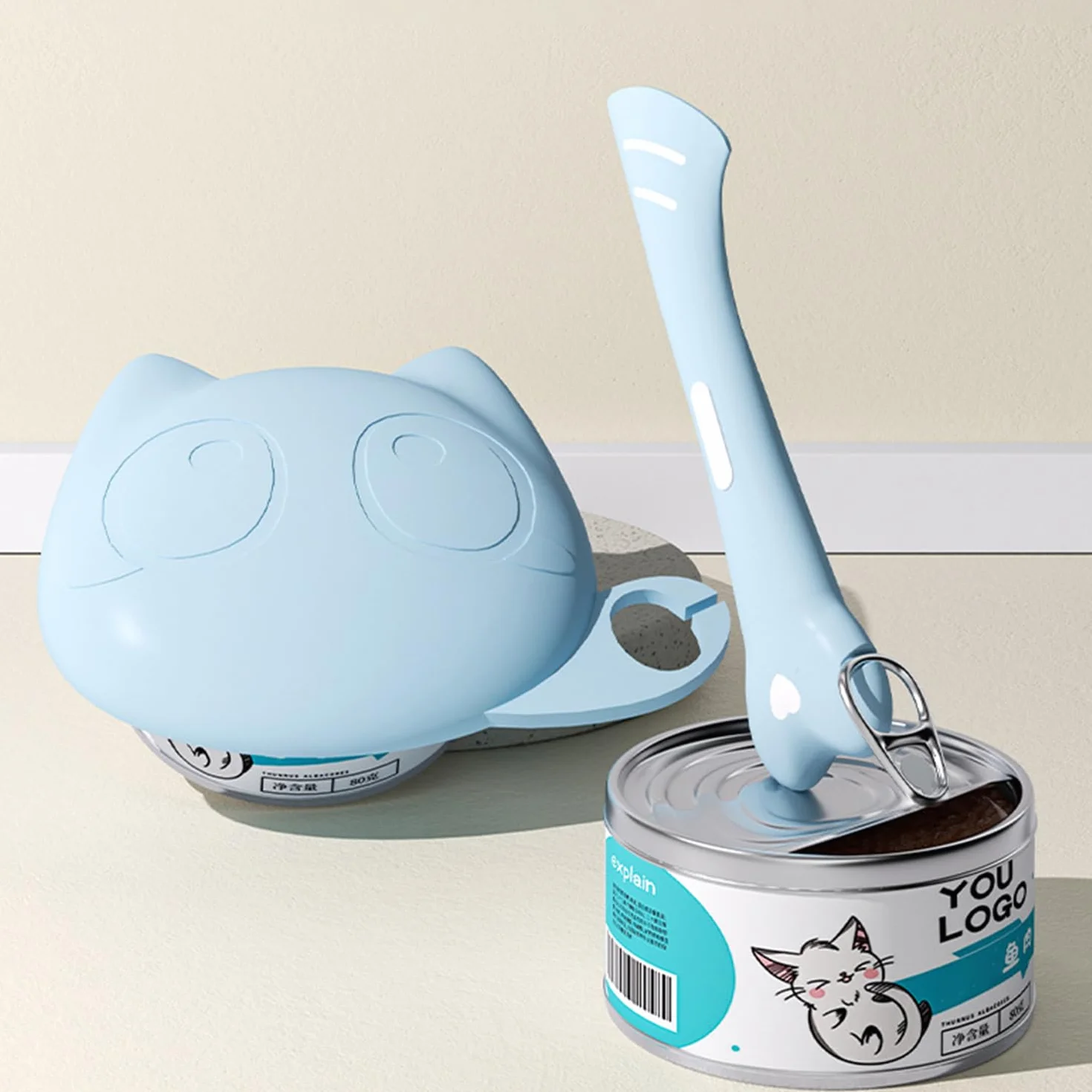 Couvercle Boite de Conserve Ensemble, 2 Pcs Couvercle Silicone et 1 Pcs Cuillères à Nourriture Pour Chat et 2 Pcs Portable Convient Ouvre-Boîte pour Snack Purée Fournitures