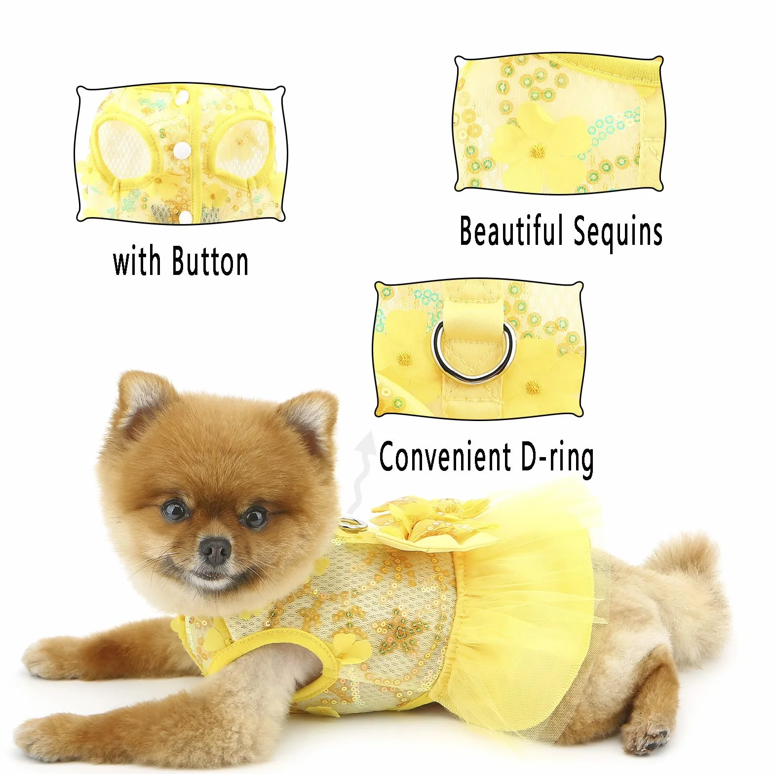 Robe tutu princesse avec nœud jupe maille paillettes chihuahua taille XL jaune