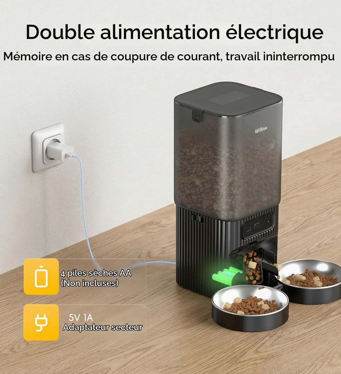Distributeur Automatique 7L avec APP & WiFi Double-Bande pour Chats/Chiens | 2 bols, 7L, APP, WiFi 2,4G/5G, minuterie programmable, pour plusieurs chats et chiens, noir élégant