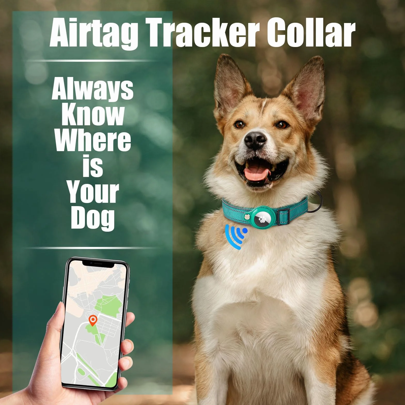 Collier Chien Réfléchissant Réglable en Nylon pour Apple AirTag avec Étui, Kaki S