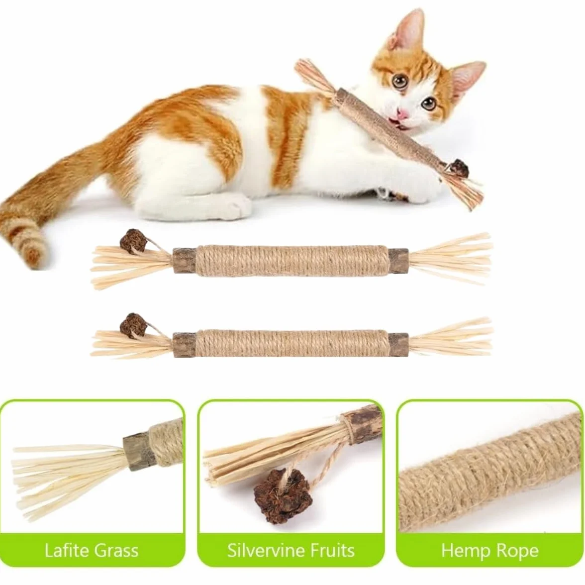 Bâtonnets Herbe à Chat Naturels 6 Pièces Jouet Interactif Nettoyage des Dents Anti-Tartre