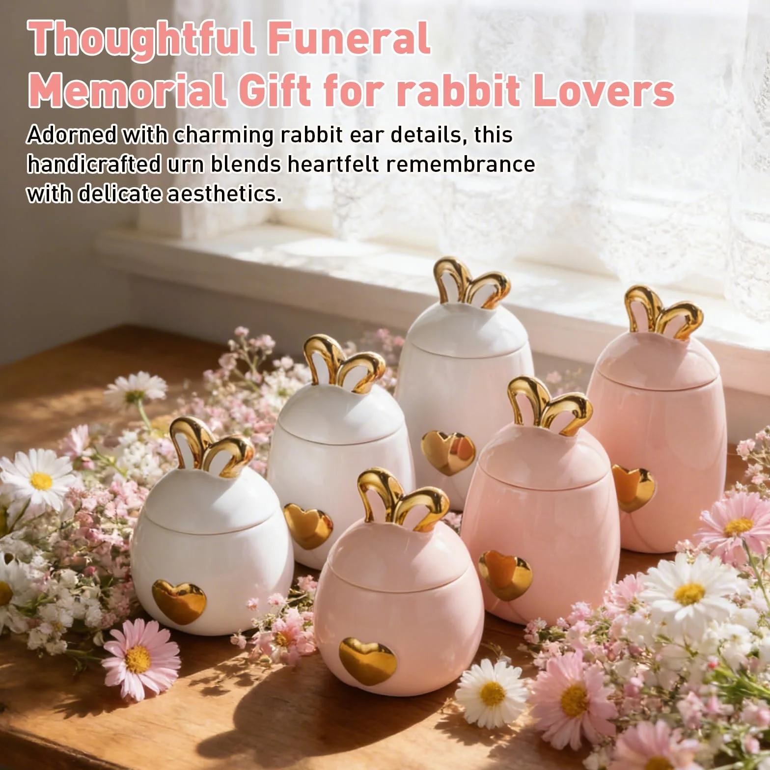 Urne funéraire en céramique avec oreilles de lapin pour animal domestique – Porte-cendres funéraires blanc 610 ml