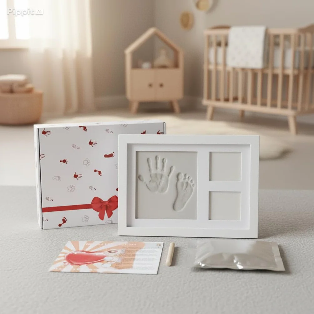 Kit Empreinte Bébé avec Cadre Bois – Empreinte Main et Pied Bébé Argile – Cadeau Baby Shower Naissance