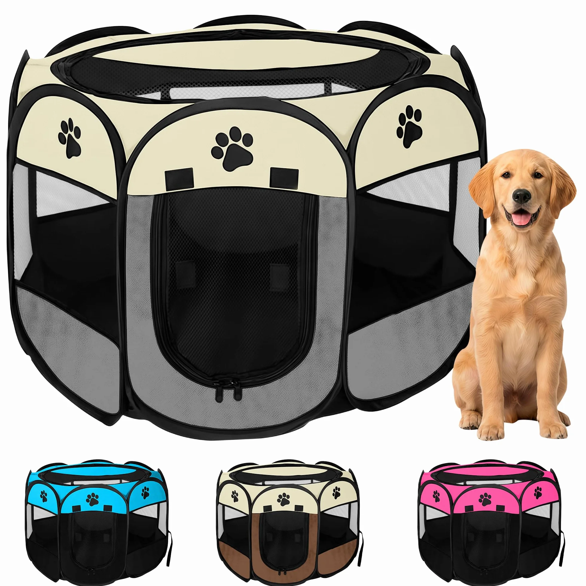 Parc pour Chiens Pliable JUPPLIES – Enclos Portable en Tissu Oxford Imperméable pour Grands Animaux 86x86x58cm