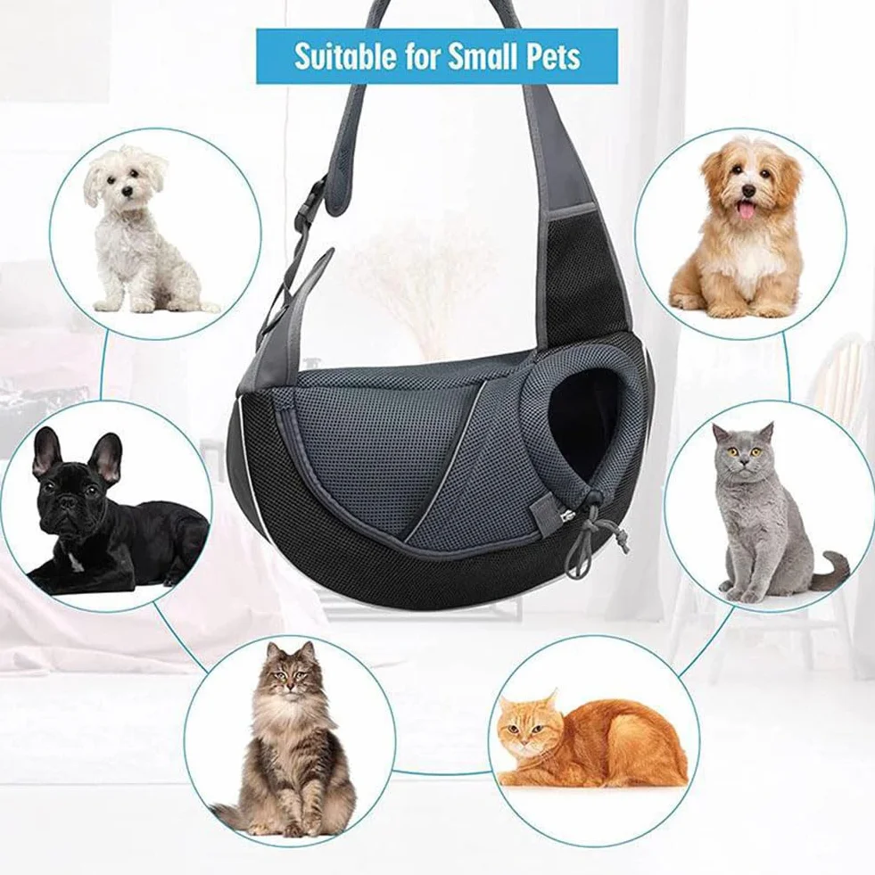 Sac à Bandoulière pour Petit Chien Réglable Sac de Transport de Chien Chat en Maille Respirant Sac de Voyage pour Animaux Mains Libres Porte-bébé de Chiot Portable avec Poche pour Extérieur