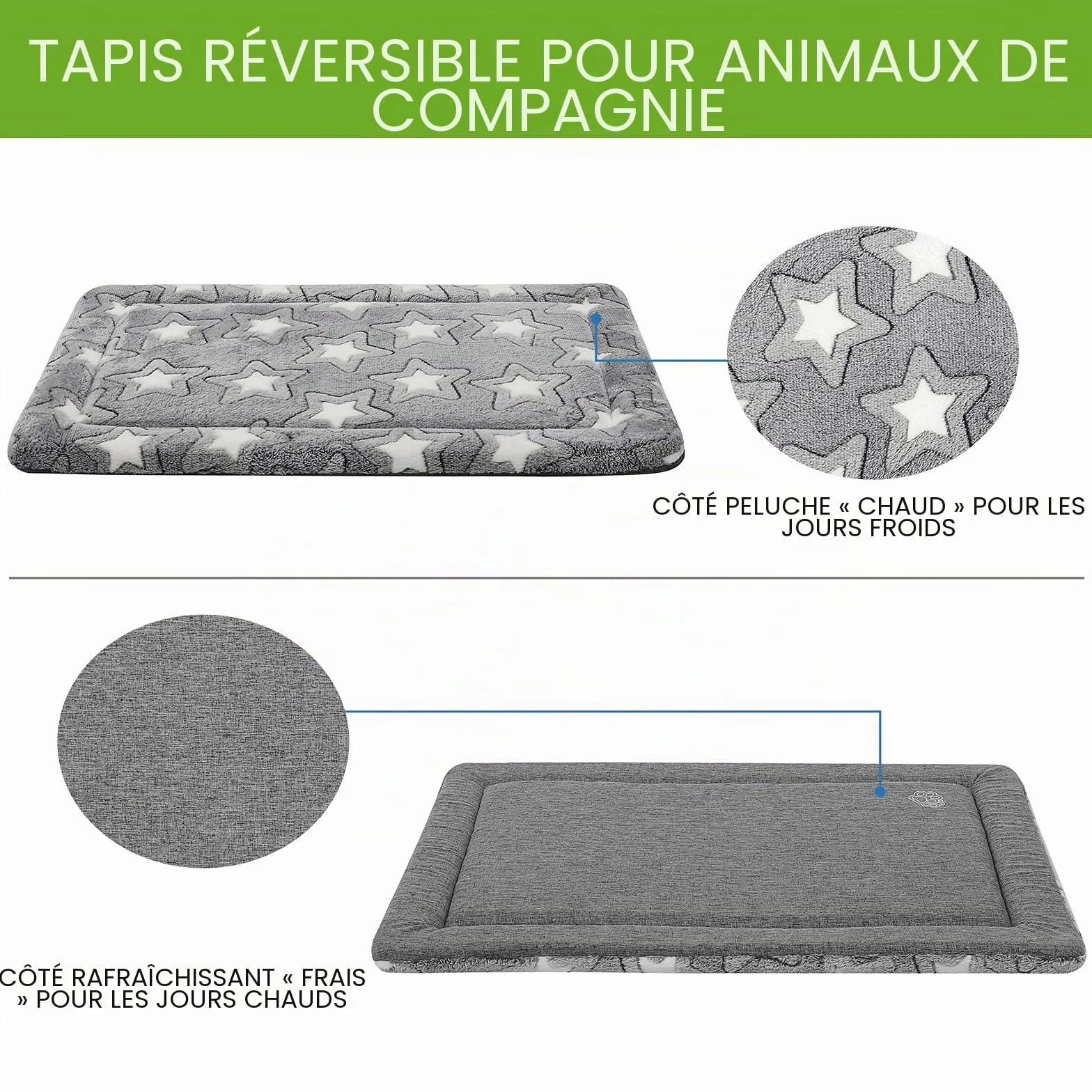 EMPSIGN Panier Réversible Frais Chaud Coussin Chien Grande Taille 107x71x2,8cm Tapis Lavable Matelas Lit Mousse Haute Densité