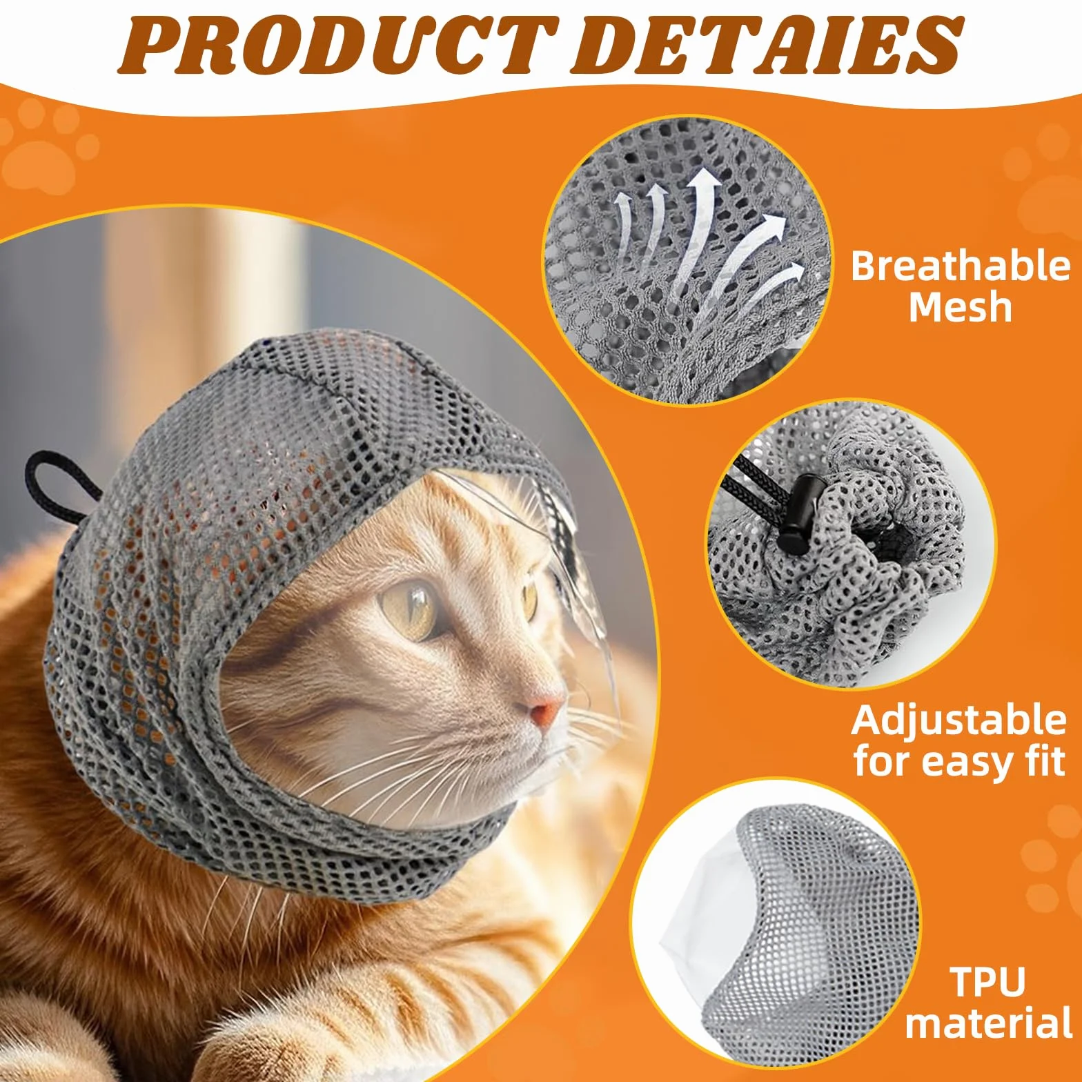 KATELUO Muselière pour Chat Réglable Anti Morsure, 4 Pcs Couvre Griffes et Pattes pour Toilettage Bain