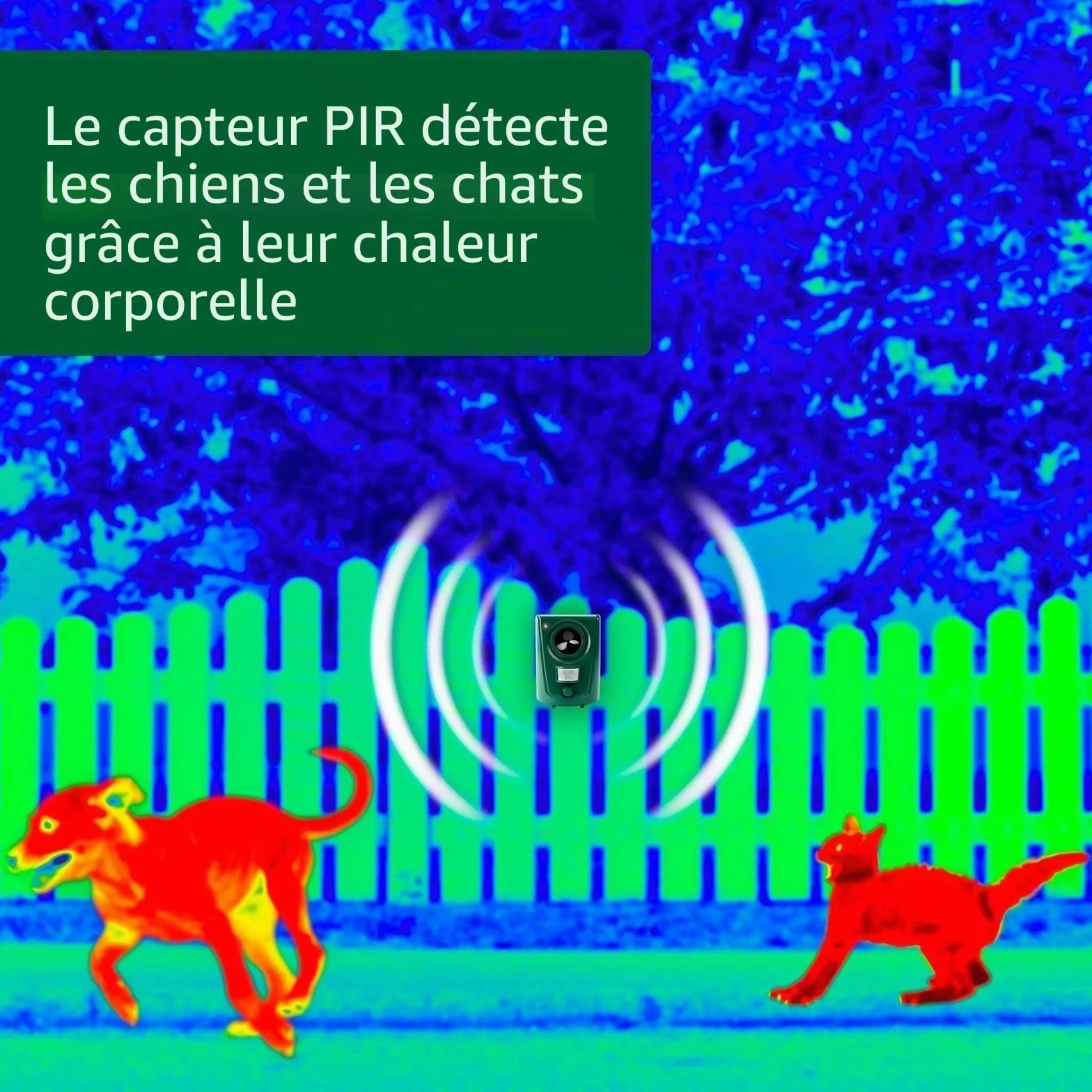 GARDIGO® Répulsif Ultrasonique pour Chiens et Chats 20–60 kHz Détecteur de Mouvement 120° 12 m Protection Jardin Garage