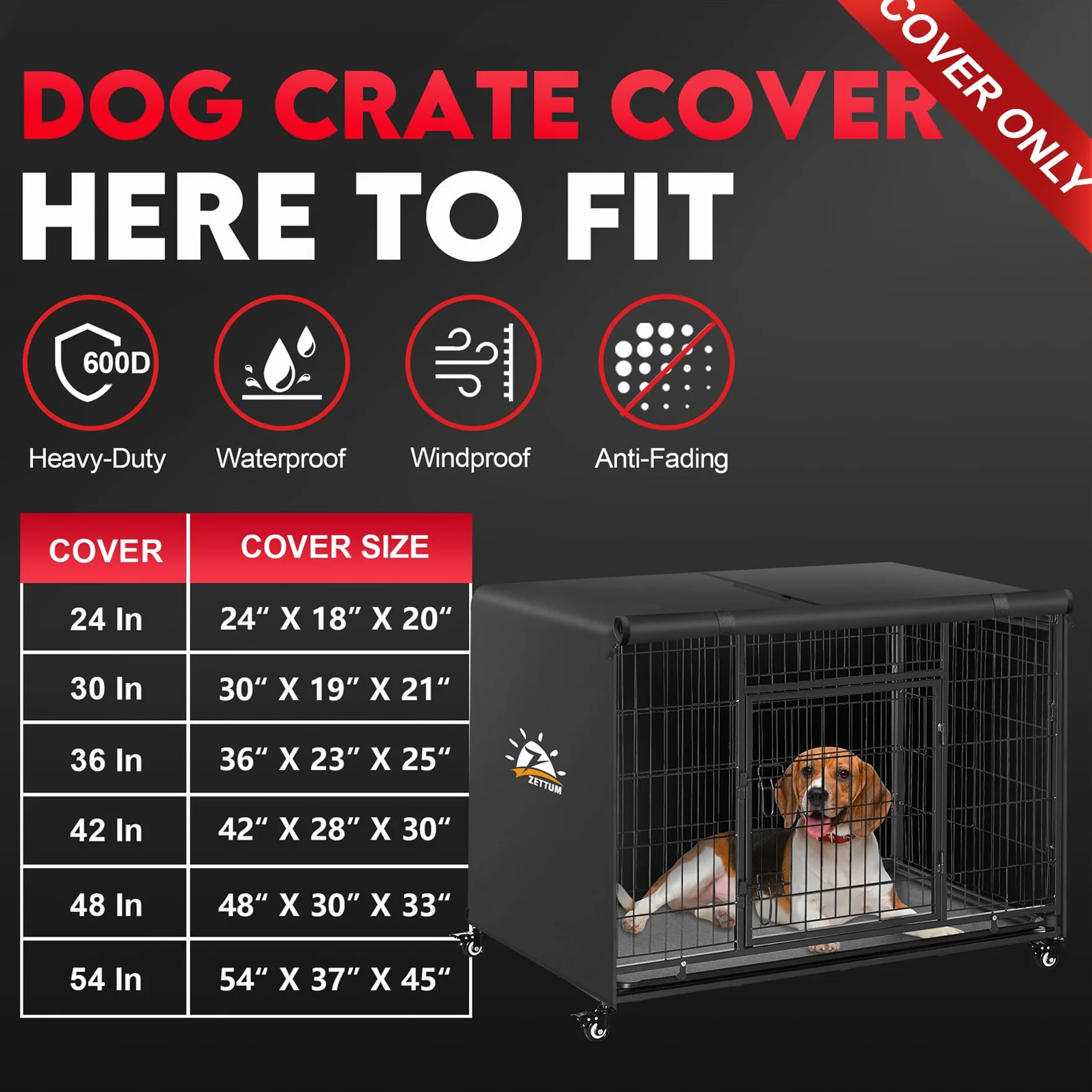 Zettum Housse de Cage pour Chien 600D imperméable Durable Universelle 76 x 48 x 53 cm