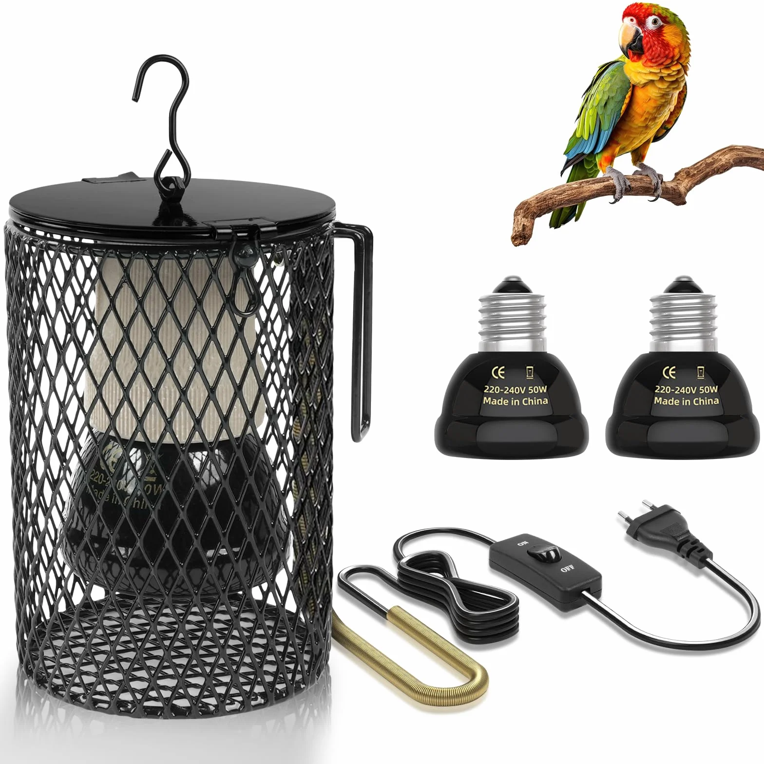 Lampe Chauffante Terrarium 50W E27 avec Cage pour Reptiles, Tortue, Serpent, Lézard