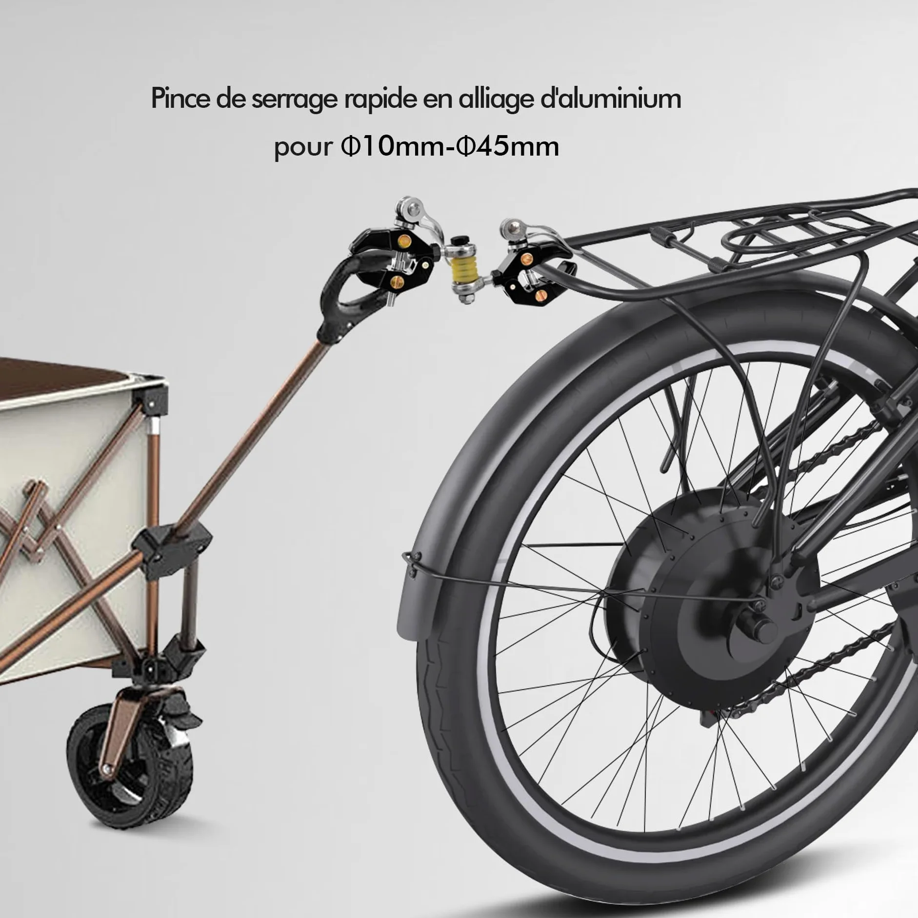 Mimoke Porte-bagages vélo pour chariot - Pince 10–45 mm - Fixation poignées chariots, trolleys, bagages - Housse protection transport