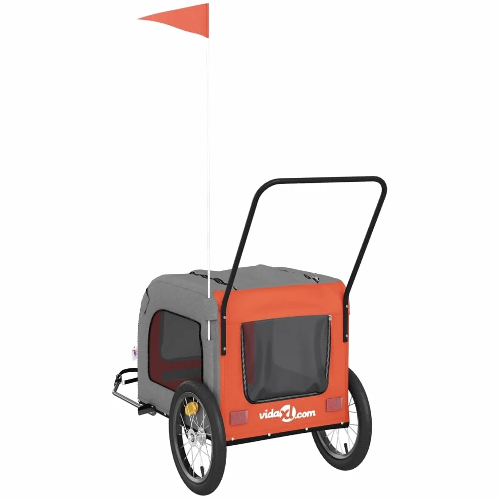 Remorque de Vélo pour Animaux de Compagnie, Chariot pour Chien avec Drapeau, Poussette de Chien, Orange et Gris