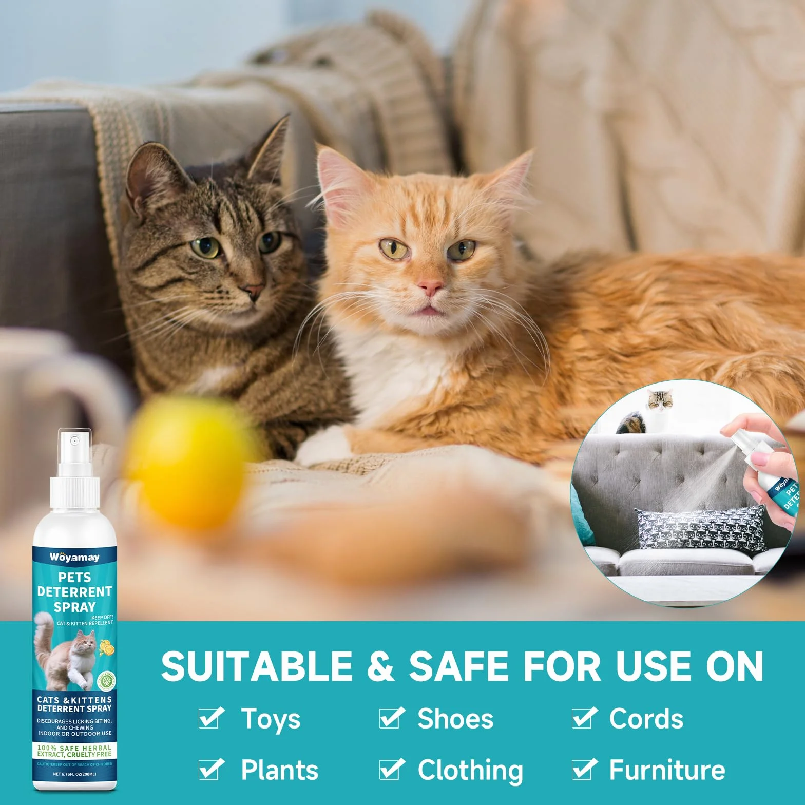 Spray Répulsif pour Chat, Anti Griffure, Intérieur et Extérieur, 200ml
