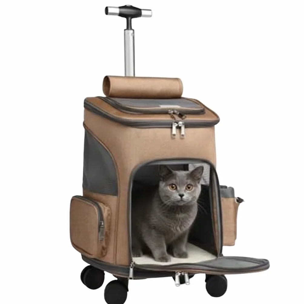 Poussette pour Chat et Chien 4 en 1 – Poussette pliable avec Sac à Dos de Transport Amovible et Chariot à Roulettes