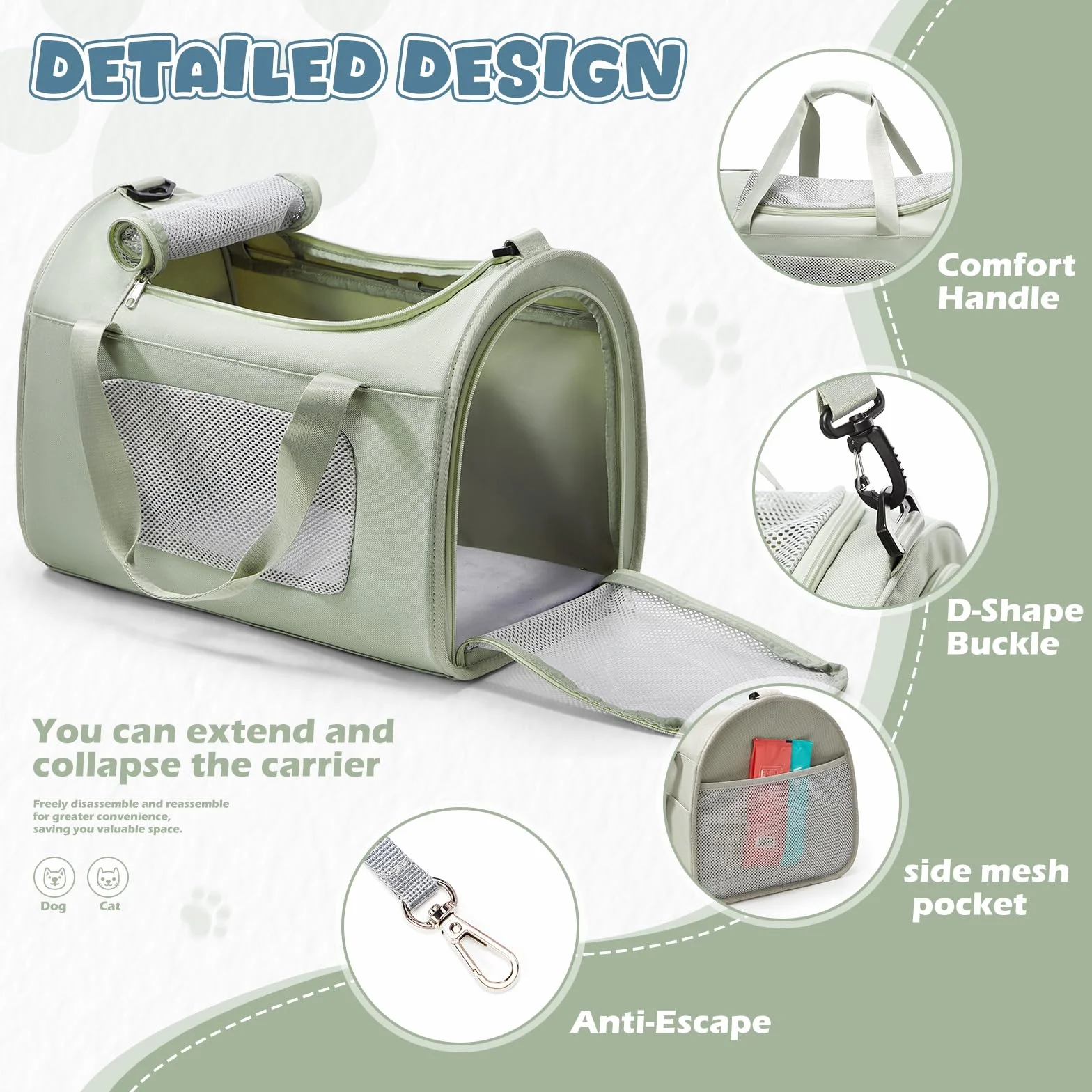 Grand Boîte de Transport Pliable pour Chats et Chiots jusqu'à 13 kg, 53×36×34 cm