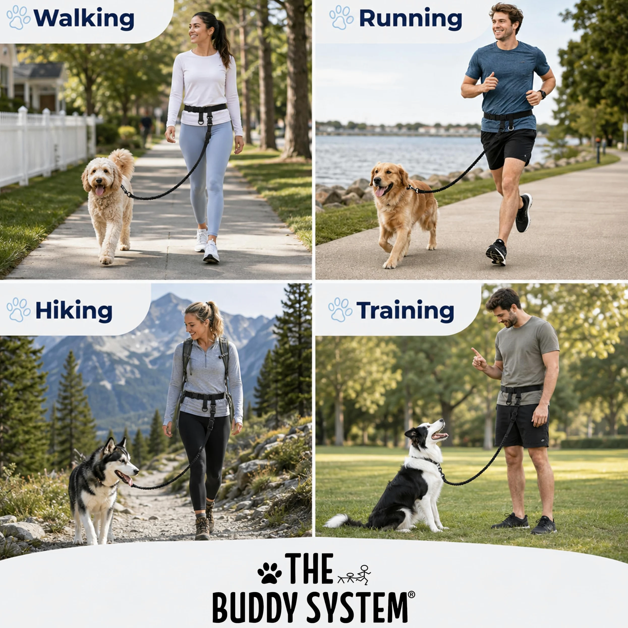 Le système de Buddy – Réglable Laisse les mains libres – Idéal pour la course à pied – pour chien standard