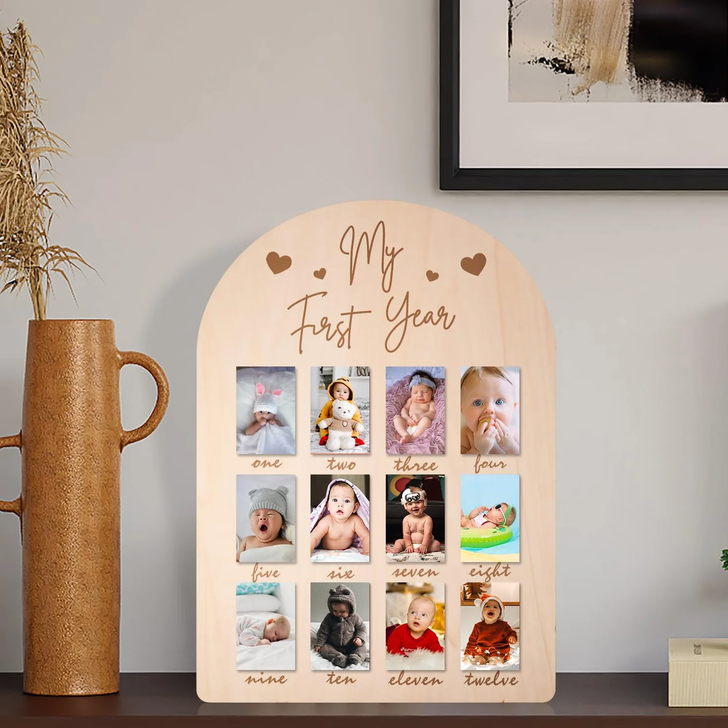 PEUTIER Tableau en Bois Cadre Photo Nouveau-Né 12 Mois Bébé Décorations Chambre
