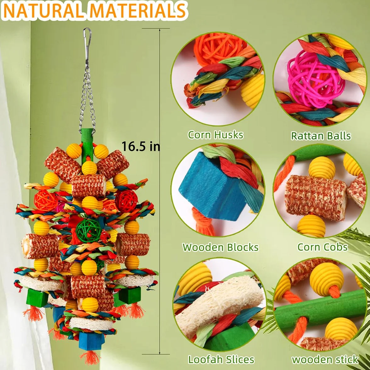 Jouets pour oiseaux, épi de maïs naturel et luffa, jouets à mâcher pour perroquets gris africains, aras, cacatoès