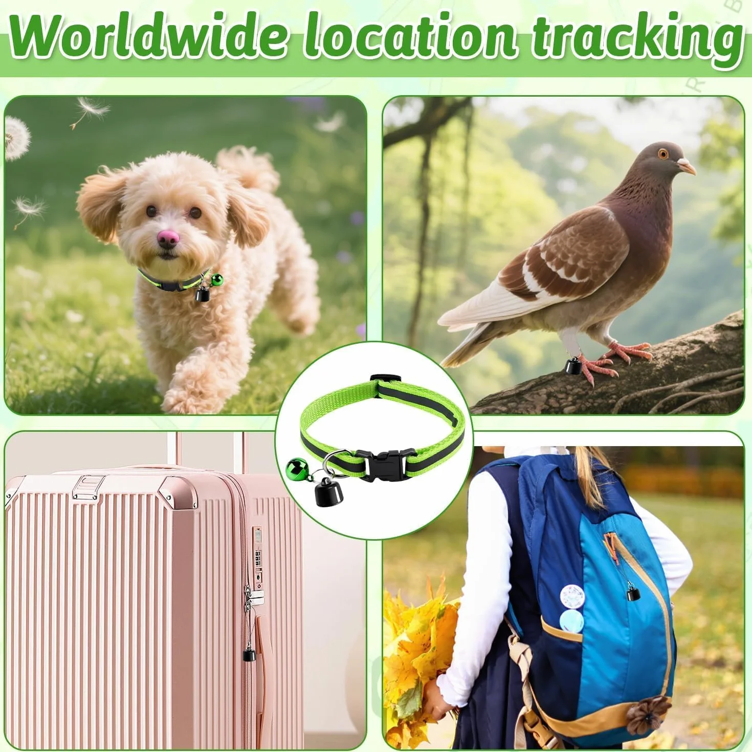 Collier GPS pour Chat Sans Abonnement, Localisateur GPS avec Suivi en Temps Réel, Compatible iOS/Android, Imperméable, Batterie Longue Durée (Vert)