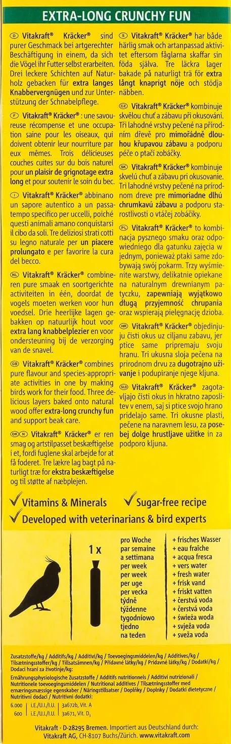 VITAKRAFT Kräcker Friandise pour Perruche Assortiment 3 Baguettes Miel Sésame Abricot Figue Œuf Graines Graminée