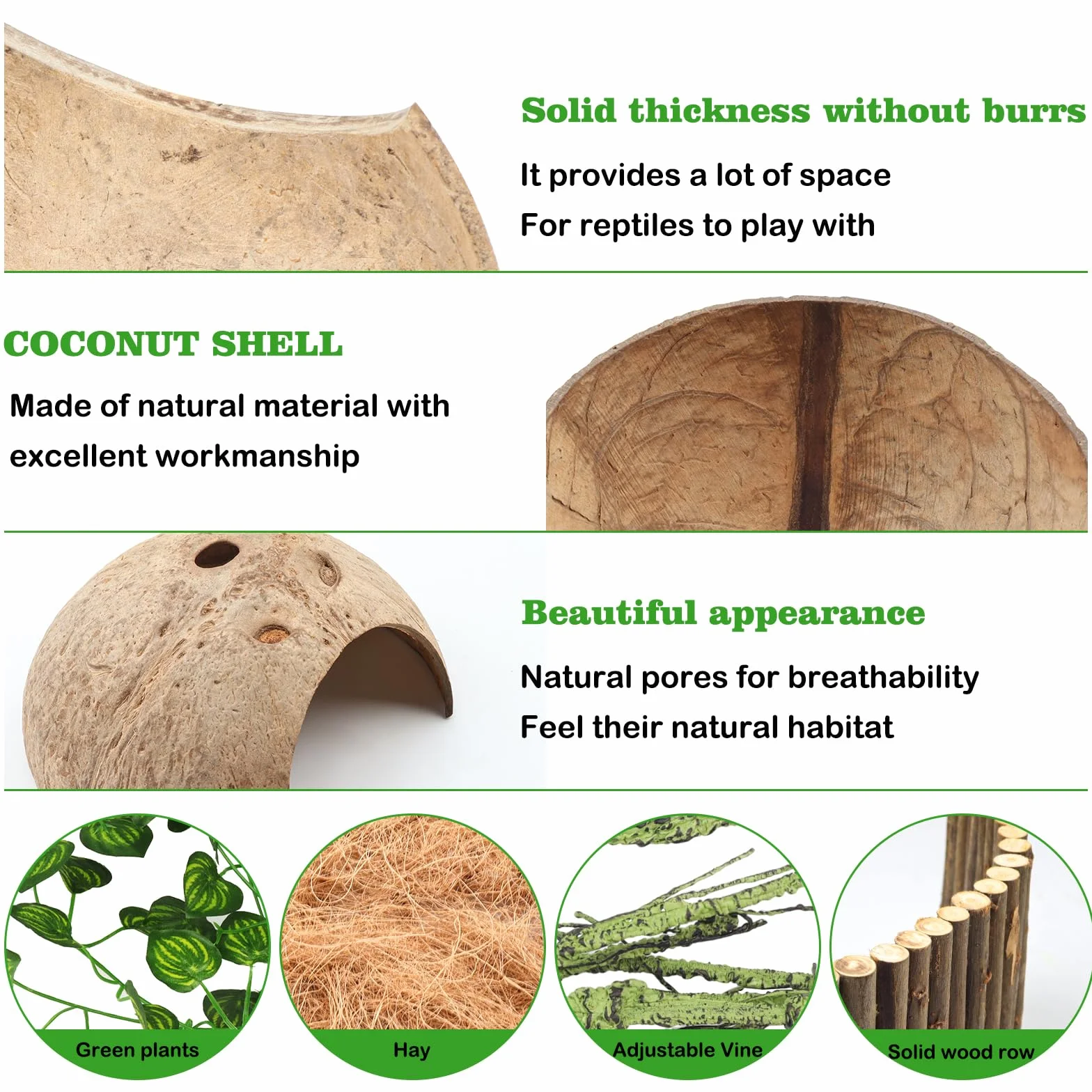 QUOZUO Accessoires de réservoir de gecko à crête, plantes grimpantes pour reptiles avec coquilles de noix de coco, pont, cachette