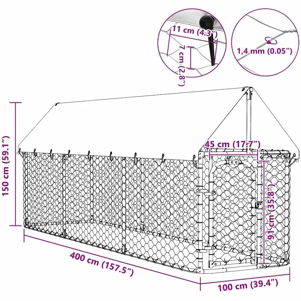 vidaXL Chenil Extérieur avec Toit pour Chiens 400x100x150 cm Cage Niche