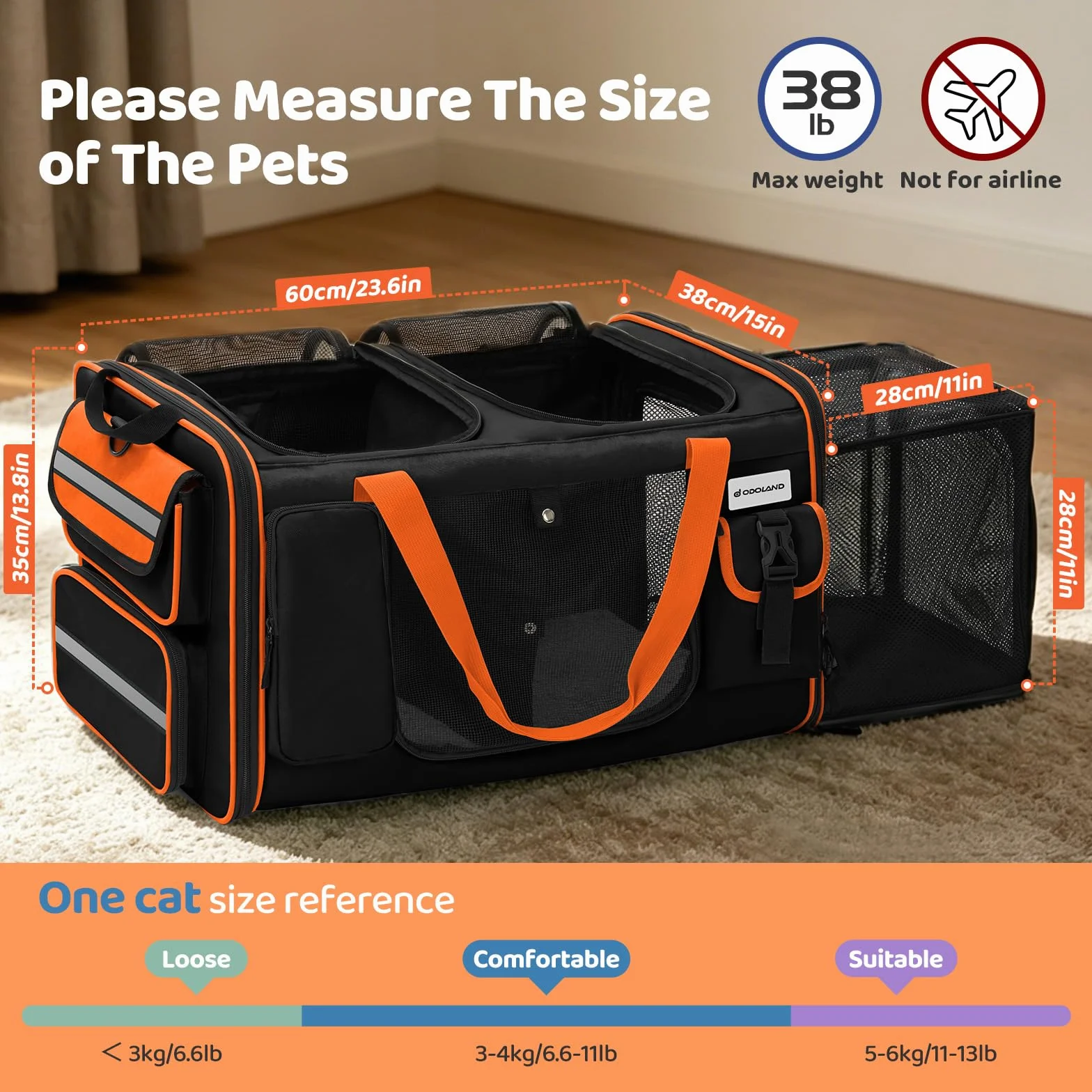 Odoland Pliowalny Rozkładany Torba Transportowa dla Kota Psa 60x38x35 cm z Wodoodpornym Materiałem