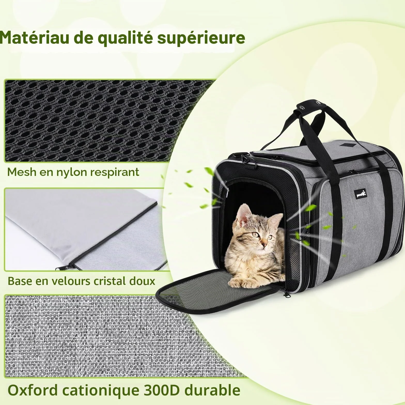Pecute Sac de Transport Chat Extensible Grand Caisse Pliable Respirant pour Chats Chiens avec Bandoulière Réglable Bol