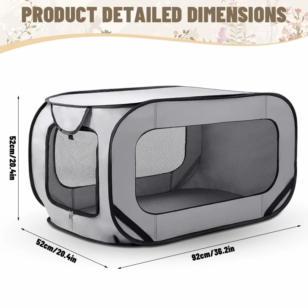 Cage de transport pliable pour chat et chien - En tissu Oxford - Double porte - Boîte de transport pop-up - Portable - 94 x 53 x 53 cm - Gris