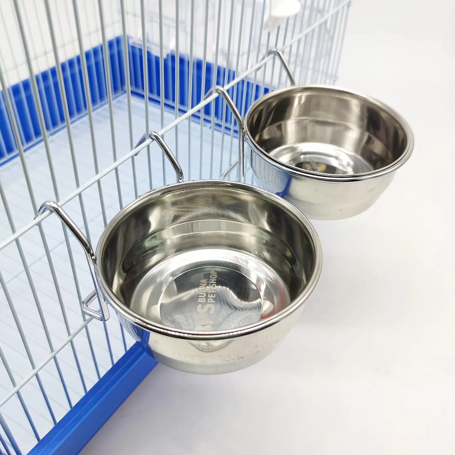 Lot de 2 gamelles en acier inoxydable pour oiseaux avec crochet 4 tailles