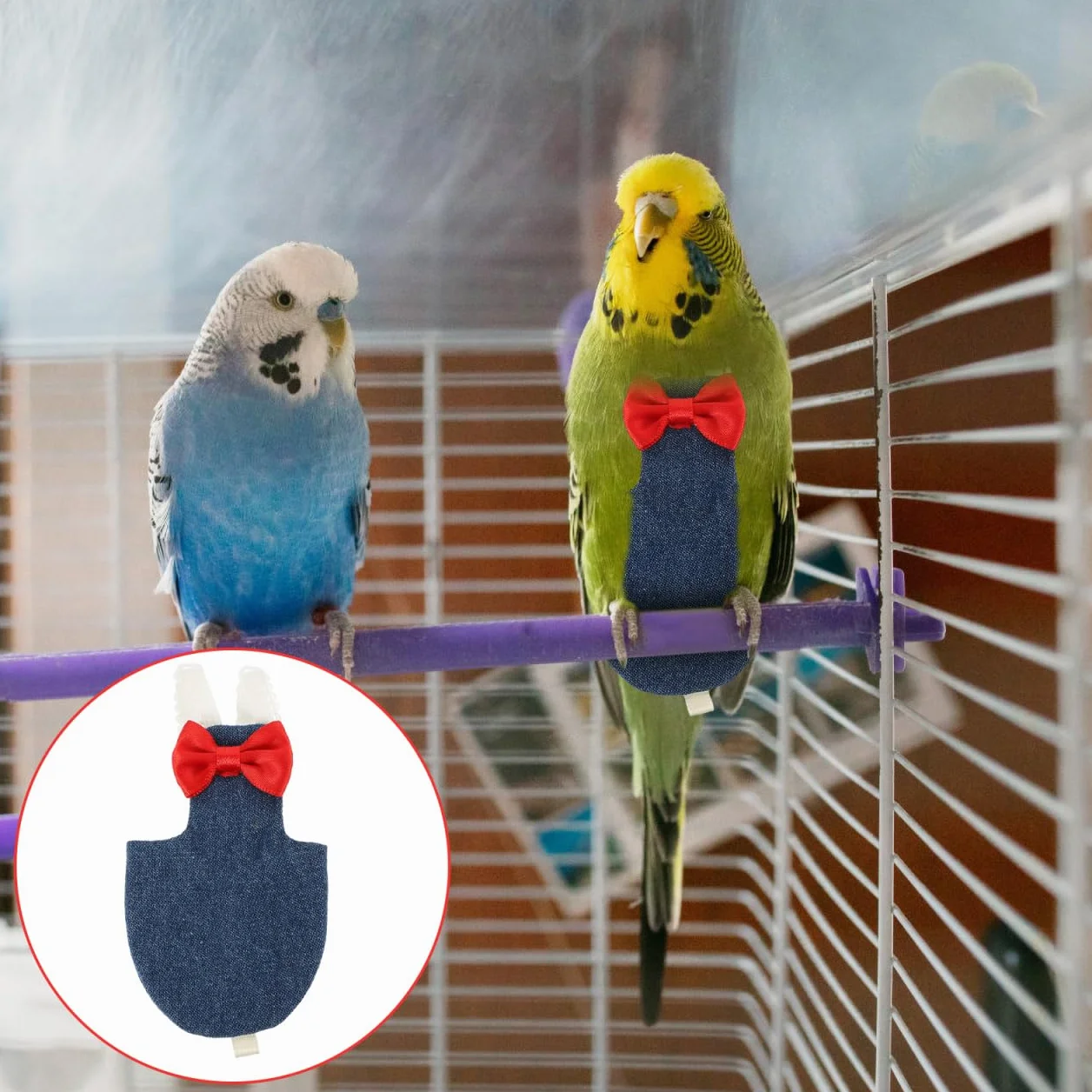 VANZACK Lot de 2 couches pour oiseaux perruches cockatiels en coton réglables avec sangle élastique protection intérieur extérieur