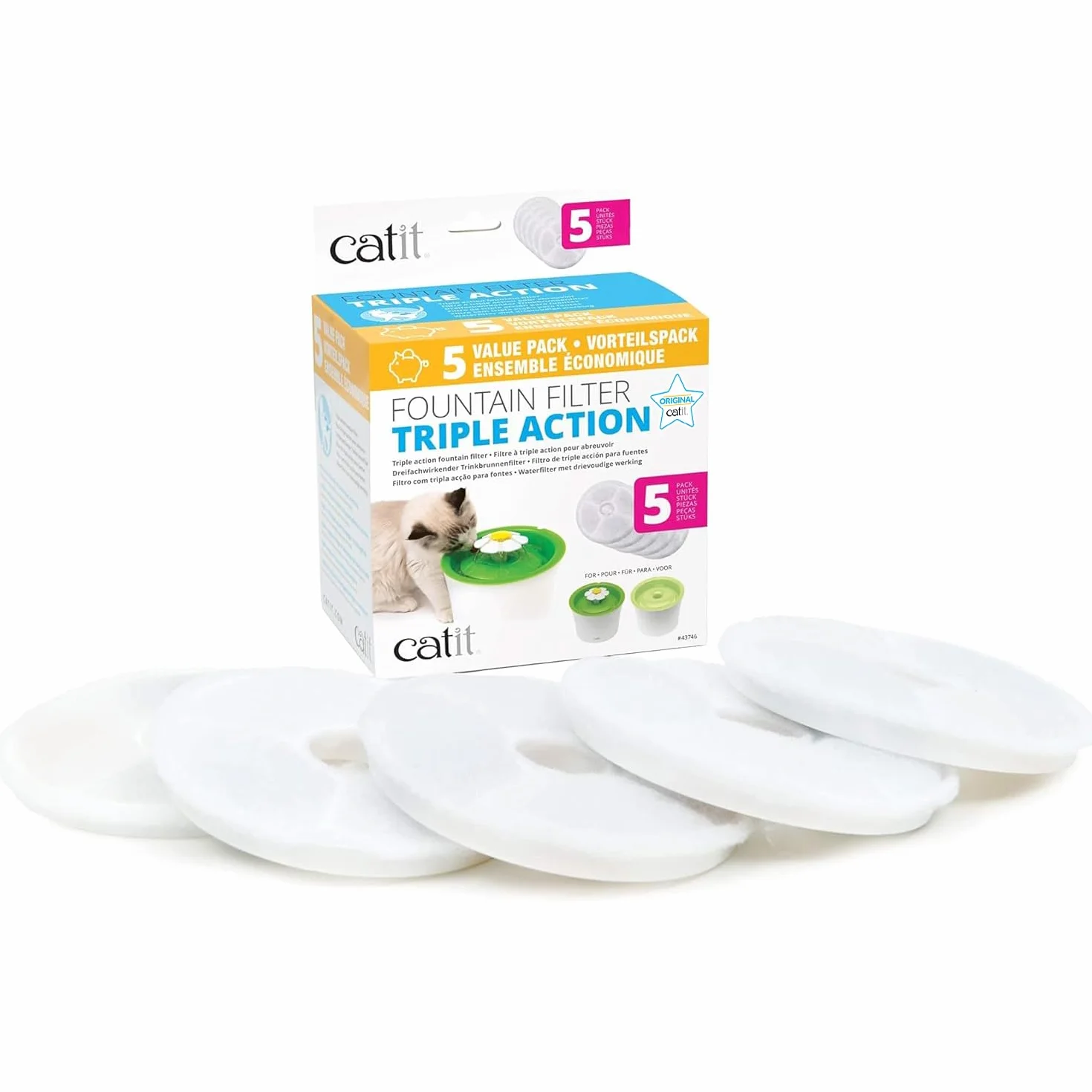 Catit Filtres à Triple Action Pack de 5 pour abreuvoir chat