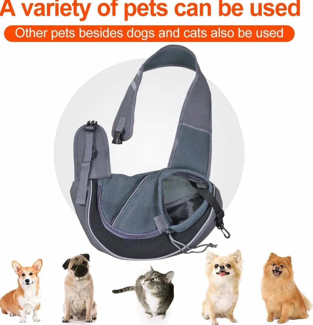 Sac de Transport Chien Portable Sac à Bandoulière Chien Chat Réglable Sac de Voyage pour Petits Animaux Maille Respirant Sac Ventrale Chiot Confortable avec Poche Avant pour Extérieur Marche Métro,M