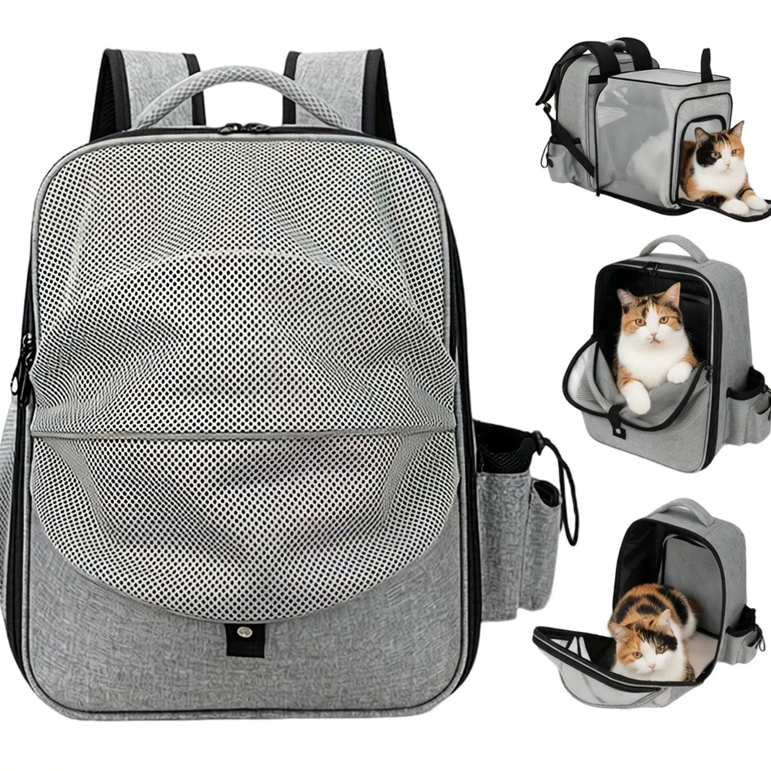 Sac à Dos Extensible pour cha,Sac a Dos Chat Respirant, avec Matelas en Peluche Amovible,pour Animaux de Compagnie jusqu'à 15 kg,Portable Sac Chat Transport pour Voyage, Achats,Gris
