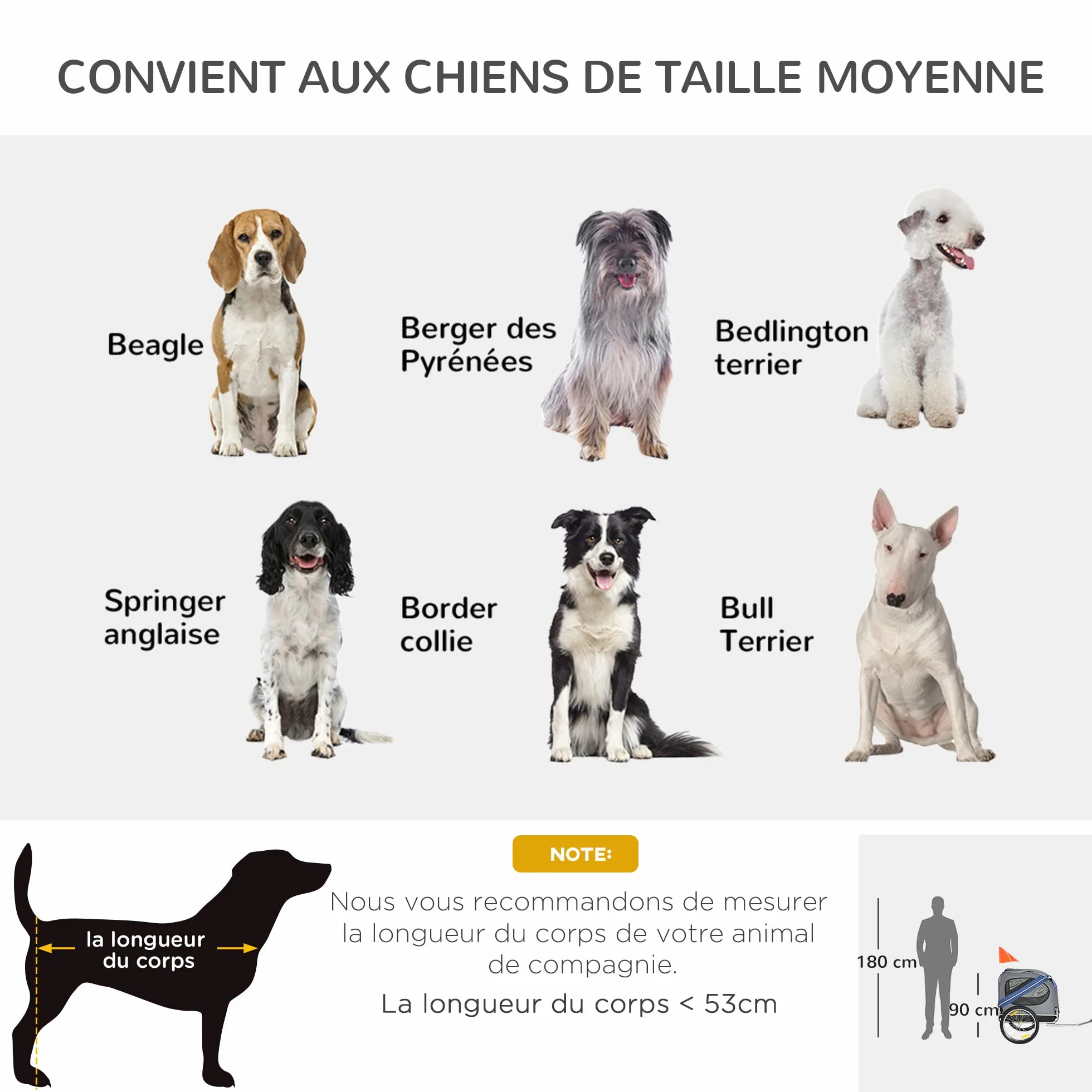 PawHut Remorque vélo pour Chien Pliable 30 kg 130x73x90 cm Acier Polyester imperméable